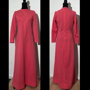 Vintage 60s Pink Long Sleeve Maxi Dress